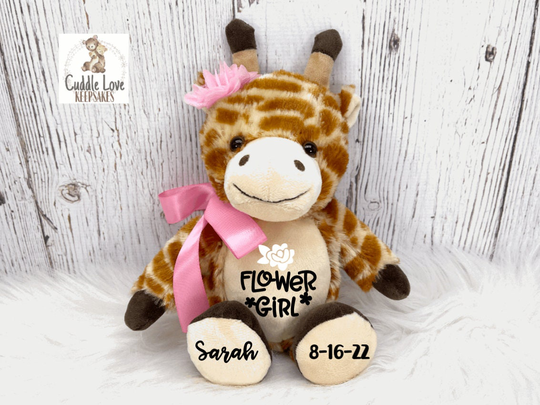 8" Flower Girl Giraffe, Personalized Gift, Proposal, Wedding Party Ring Bearer Proposal