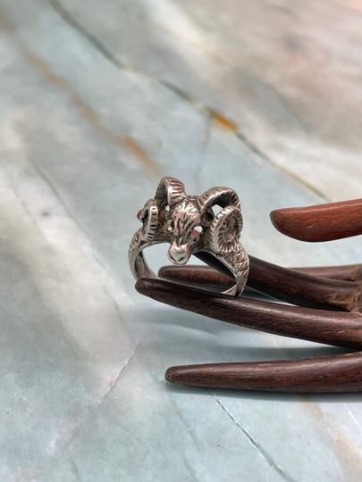 Awesome Sterling Silver Unisex Bull Ram Skull Head Horns Ring Layaway Available