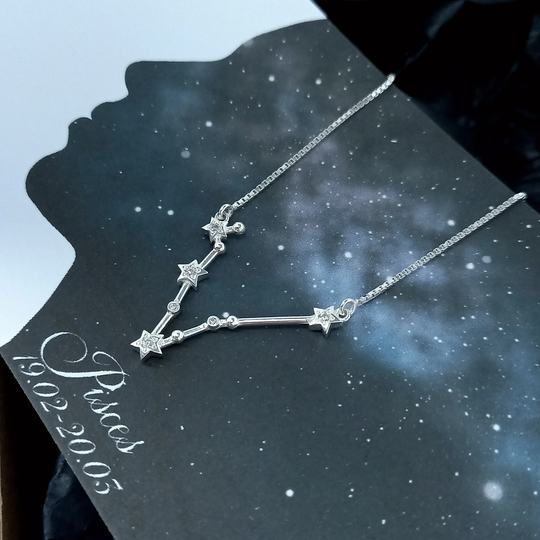 Pisces Sign Sterling Silver Constellation Necklace, Zodiac Jewelry, Cubic Zirconia, Dainty Necklace, Celestial Jewellery, Gift For Her