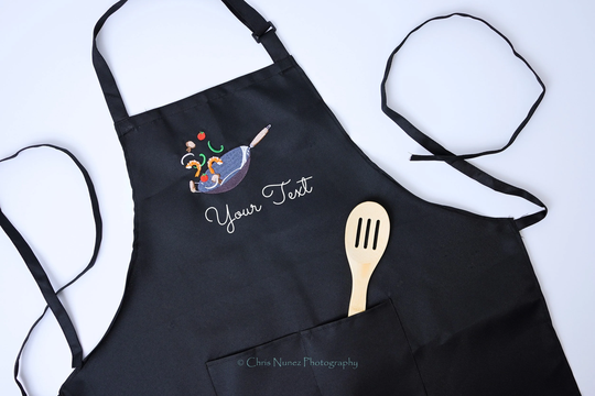 Personalized Apron, Stir-Fry Wok Embroidery, Full Size Cooking Kitchen Apron For Adult, Customizable