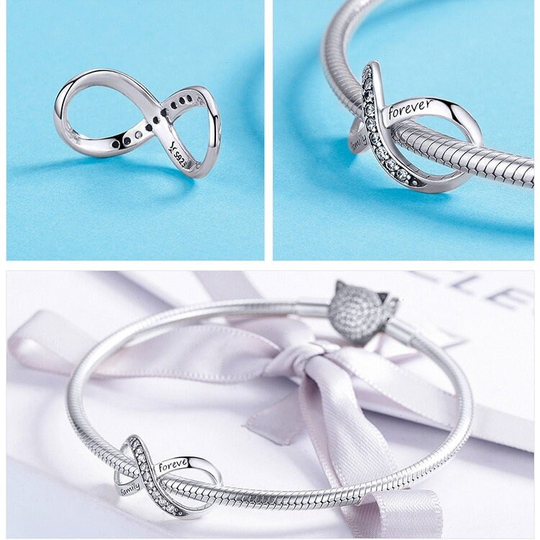 925 Sterling Silver Forever Family Infinity Love Charms Bead Fit Original Bracelet Or Pendant, Symbol Jewelry Gift