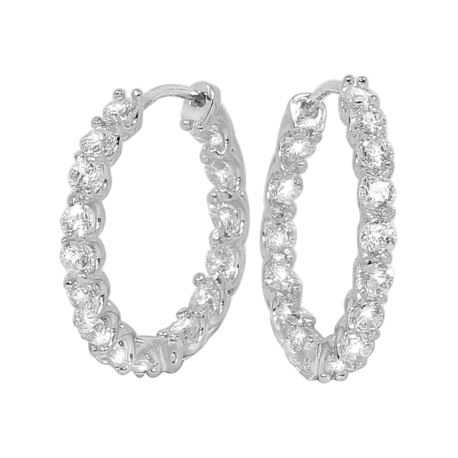Inside Out Huggie Hoop Earrings | Chunky Sterling Silver Cubic Zirconia Fine Jewelry Wedding