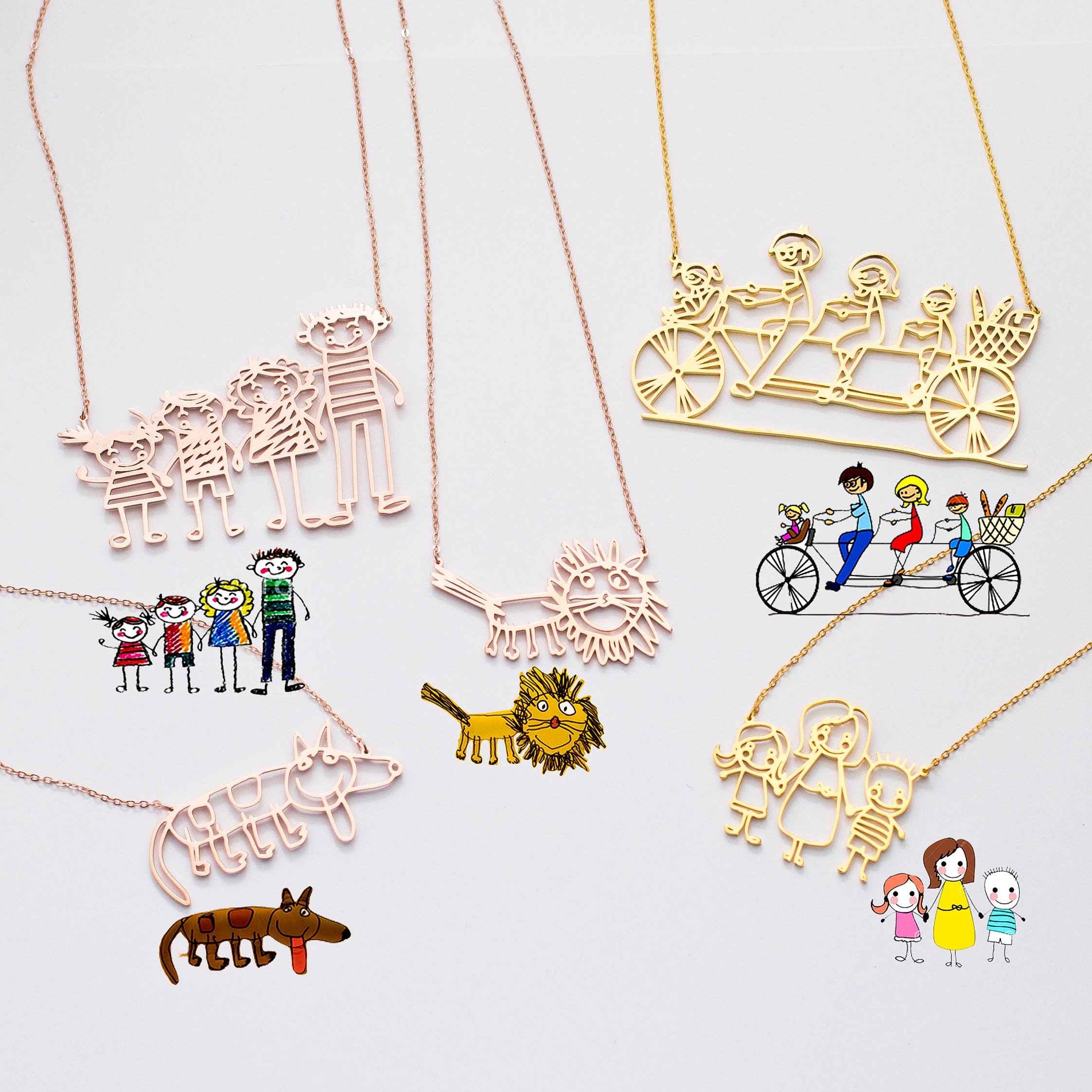Actual Kids Drawing Necklace Children Artwork Kid Art Gift Personalized Mom Grandma Nm19