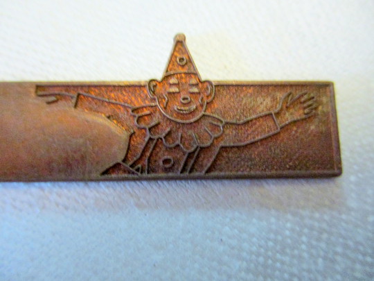 Vintage Art Deco French Clown, Design Element, Die Struck Brass, Enamel/Champlevé Base Jewelry Component/Bar Pin Finding, 50mm X 11mm, 1 Pc