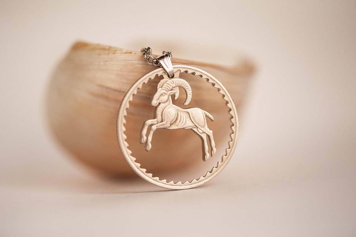 Cyprus Cut Coin Necklace. 100 Mills, 1963-1982. Ram