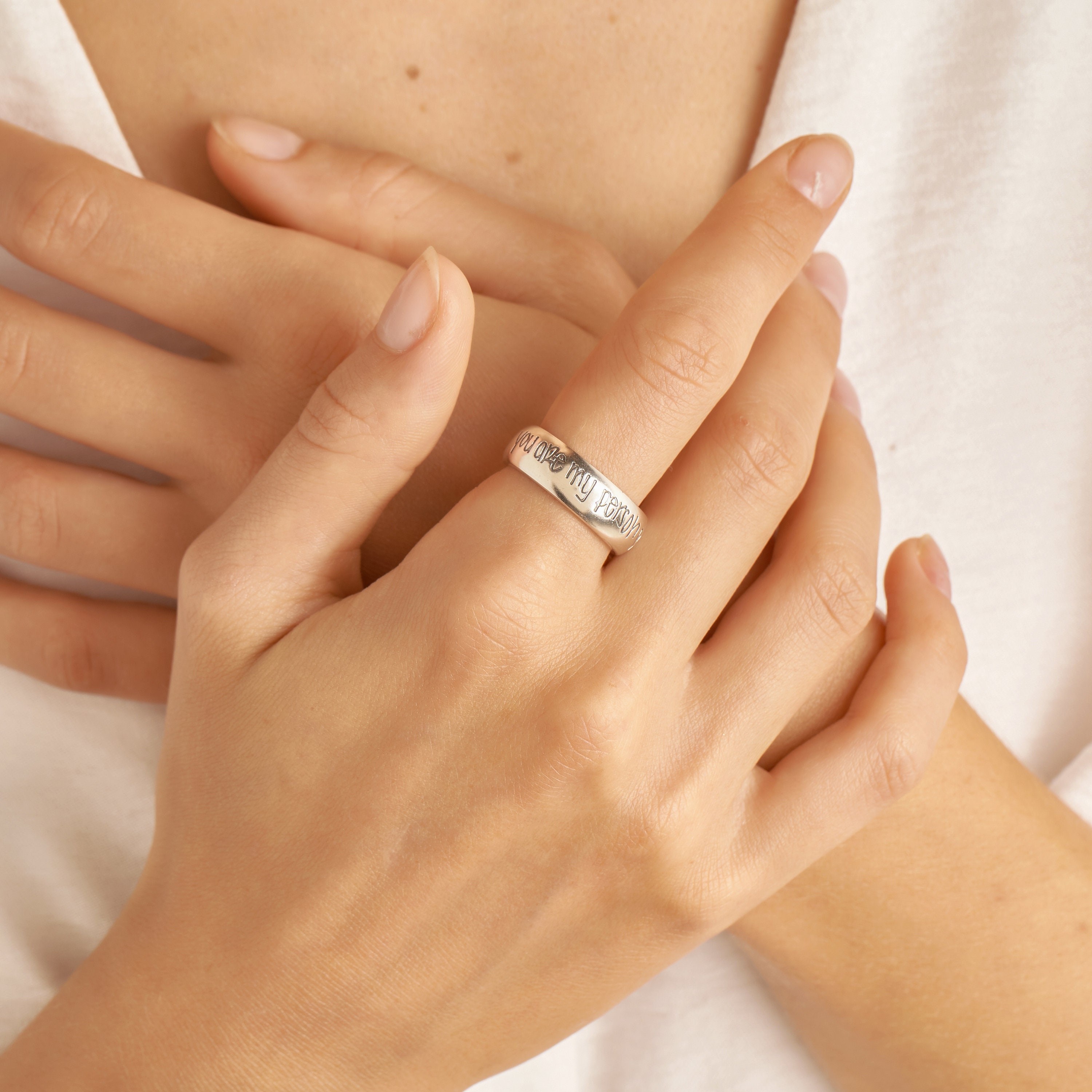 Handwriting Ring Men's Personalized Gift For Him Actual Fingerprint Custom Jewelry Wedding Band Rm29