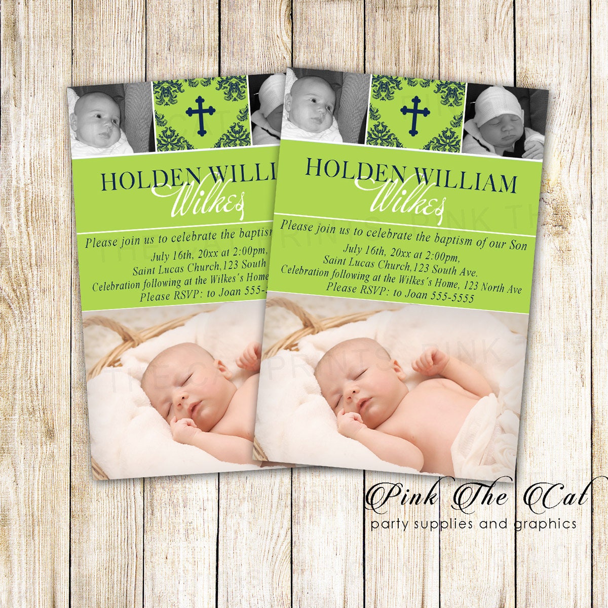 Black Green Invitation Boy Baptism - Christening With Photos Printable Invite For Boys Dedication