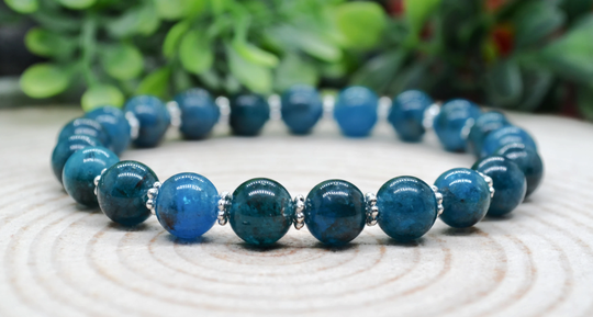 Blue Apatite Crystal Bead Bracelet Bracelet, Women Men Beaded Healing Calming Jewel
