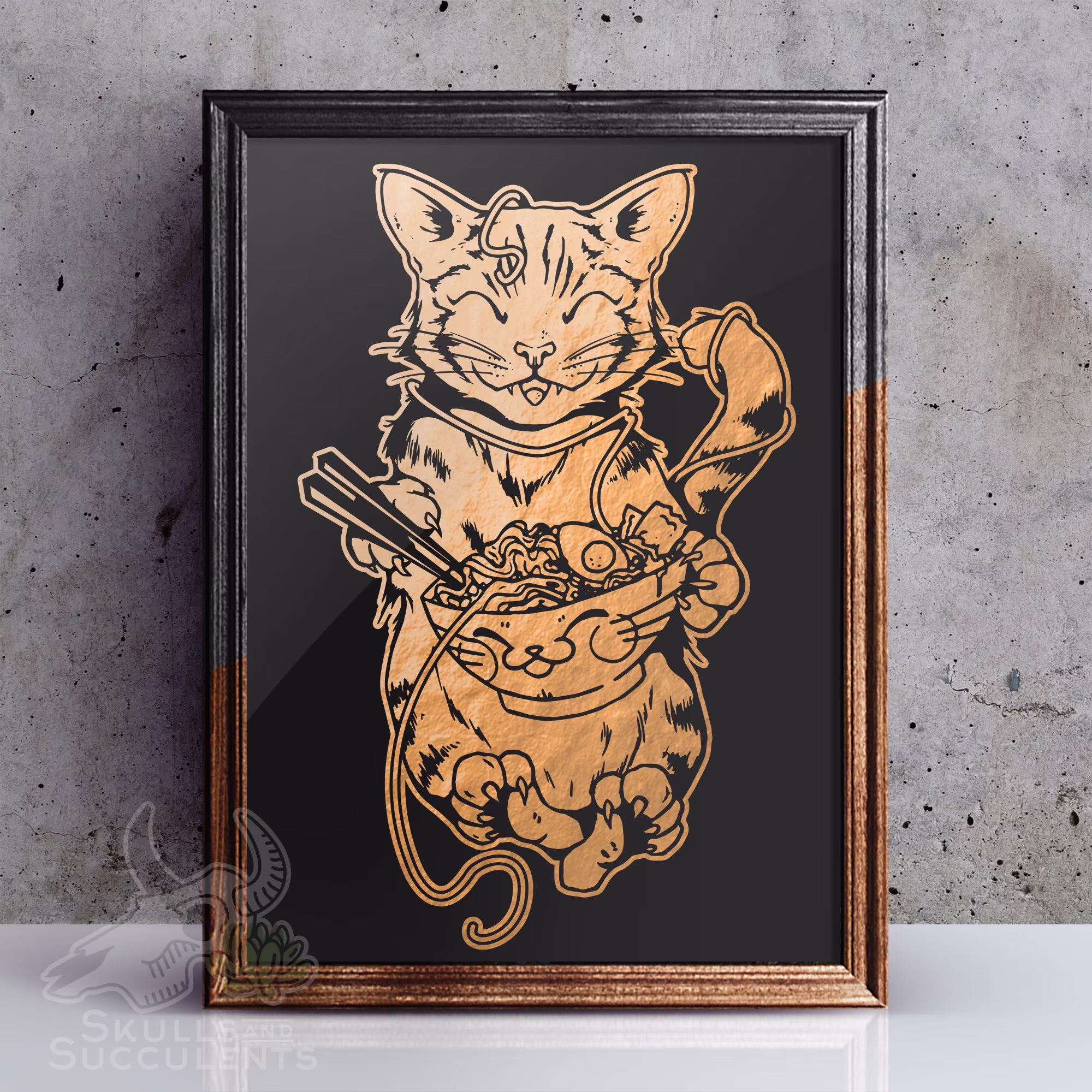 Japanese Ramen Noodle Cat Foil Art Print