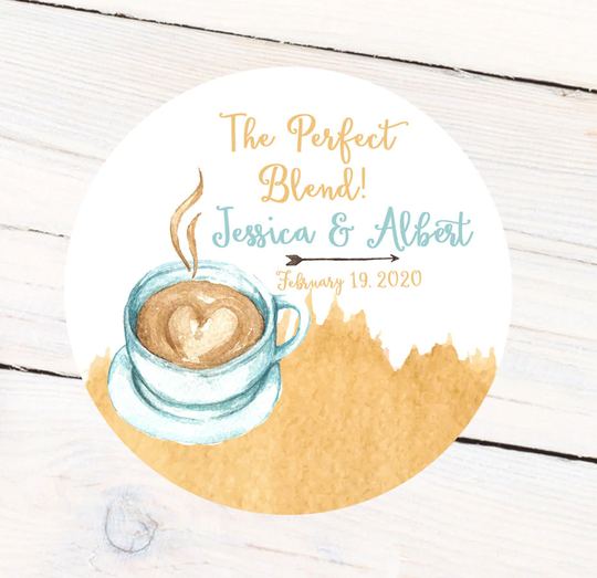 The Perfect Blend Personalized Stickers | Wedding Labels Bridal Shower Favor Coffee Love Is Brewing