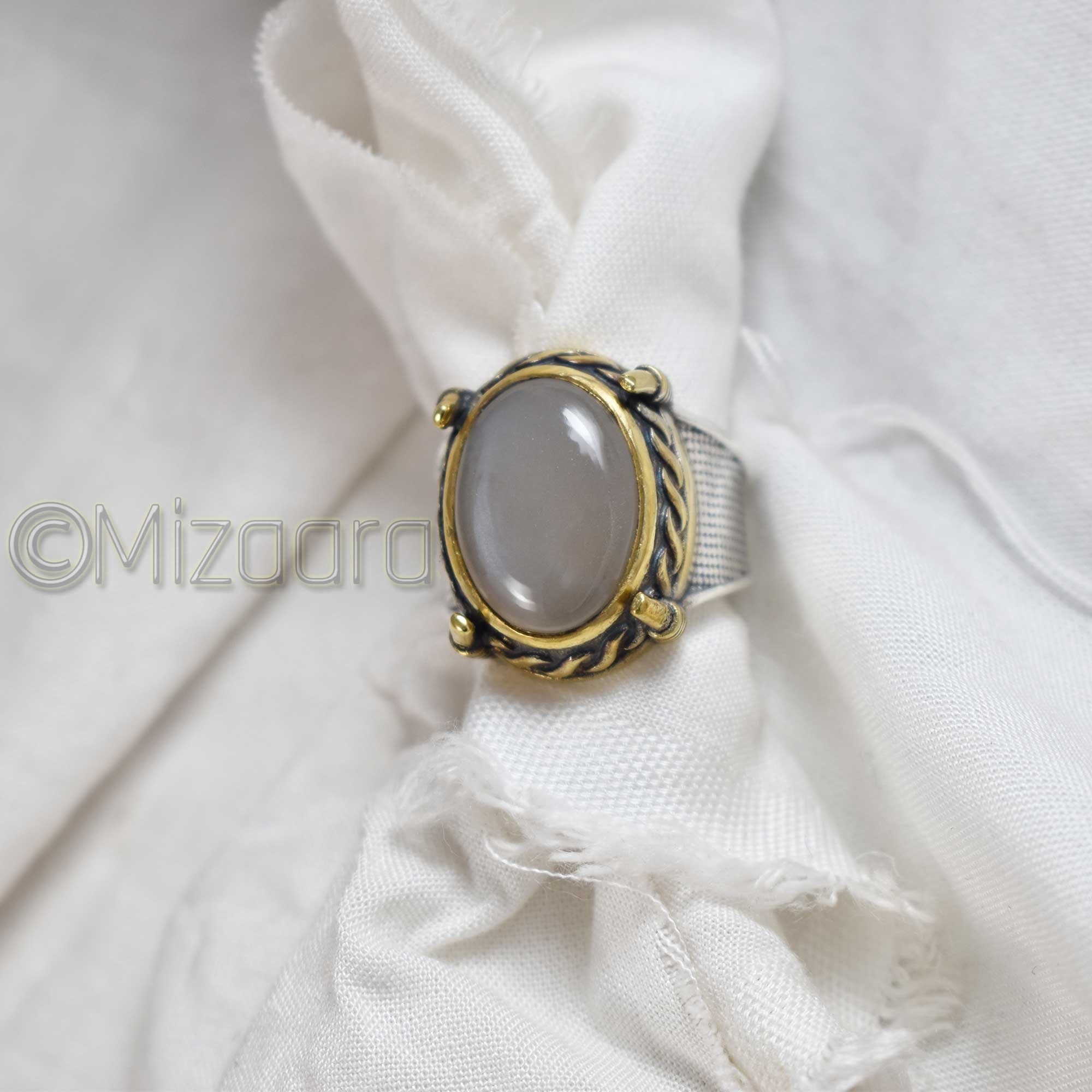 Grey Moonstone Big Men's Ring Natural 925 Sterling Silver Boy's Gemstone Heavy Signet Jewelry Celtic Design Wedding Huge