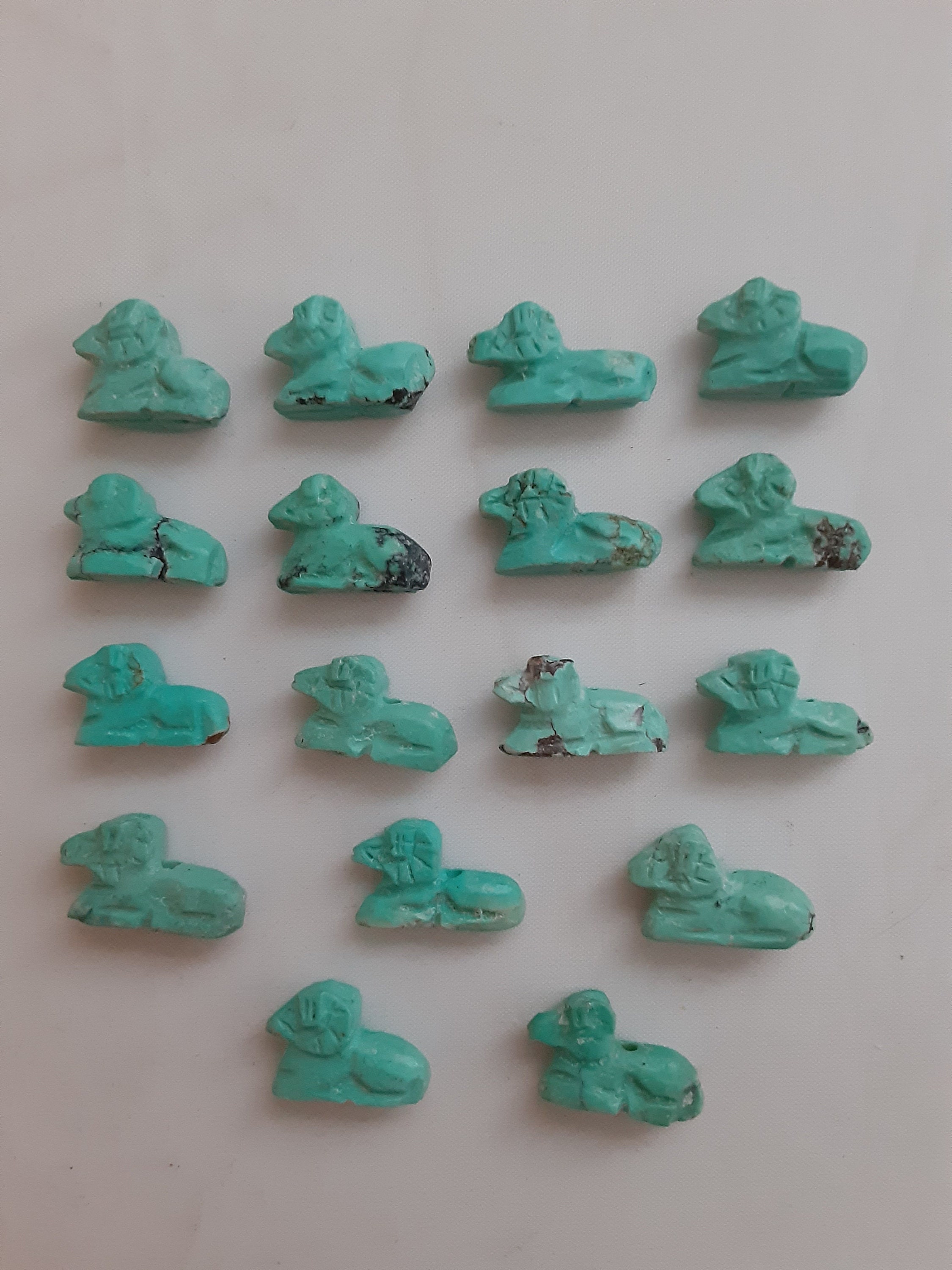 x1 Vintage Chinese Hand Carved Turquoise Stone Ram/Goat Charm Pendant Or Bead Small Size. Trm-1