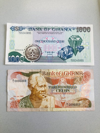Ghana 1980S-1990S 1000 & 200 Cedis Lot Of 2 Vintage Banknotes Colorful