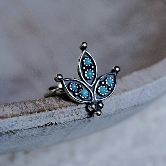 Cactus Flower Sterling Silver Ring, Turquoise Jewelry, Adjustable Statement Birthday Gift, Anniversary Gift