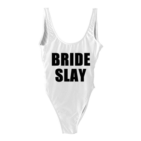 Bride Slay Swimsuit. Bathing Suit. Bachelorette One Piece Squad Swim