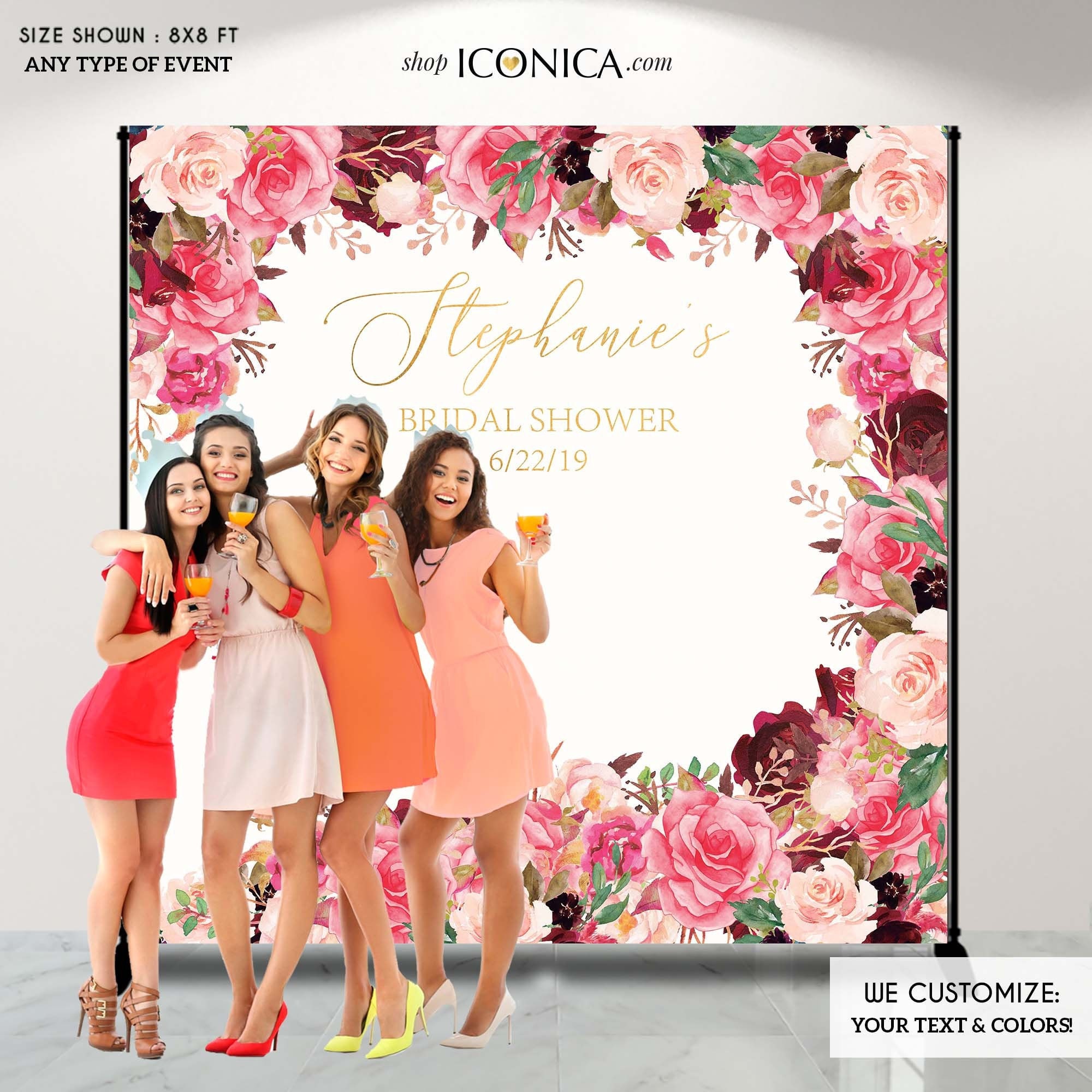 Bridal Shower Backdrop Floral Blush Burgundy Pink, Bachelorette Party Backdrop, Last Fling Before The Ring Decor, Floral Photo Bbr0041