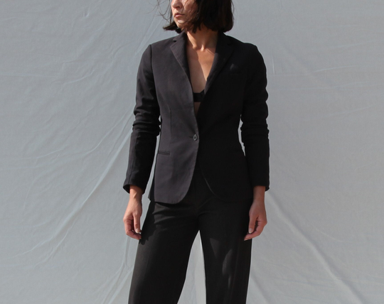Vintage Black Striped Wool Cotton Blend Blazer, Jacket.size 1 | xs