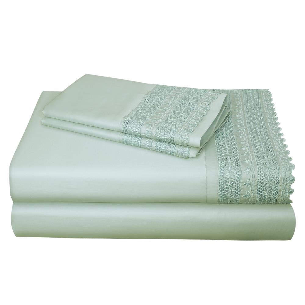 Grace Home Fashions RENAURAA Smart Queen Cotton Blend Bed Sheet in Blue | 1400CVC_AT-LC QN BL