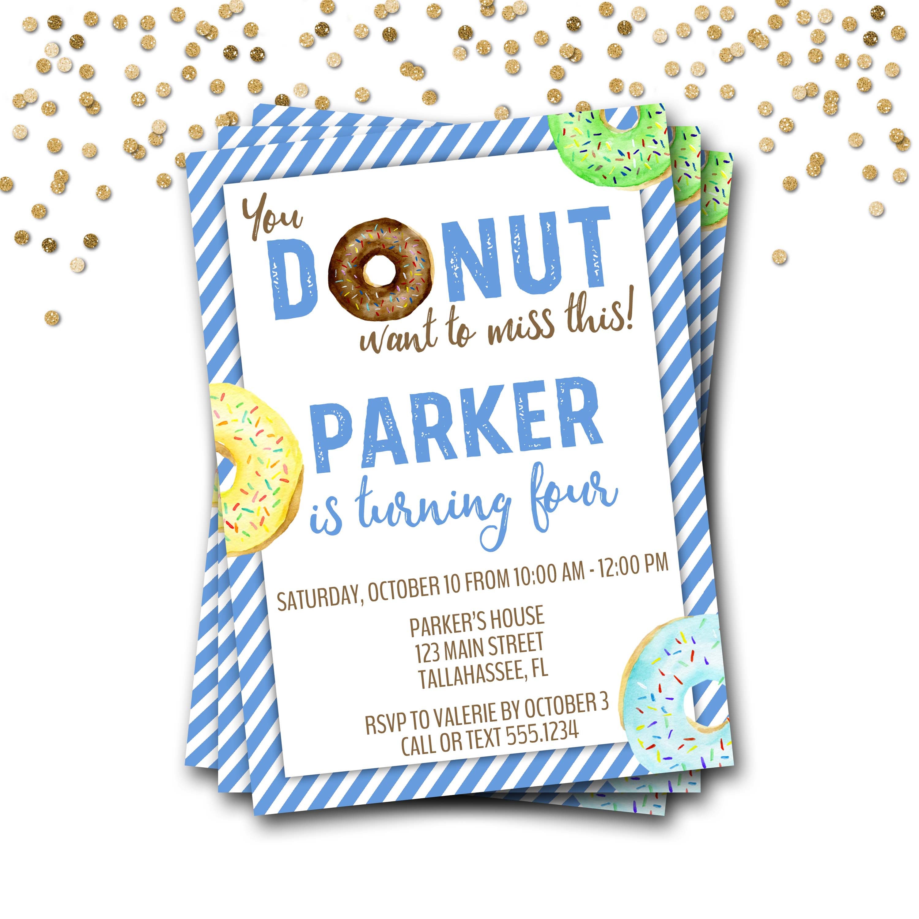 Donut Birthday Invitation, Boy Party, Invite, Invitation