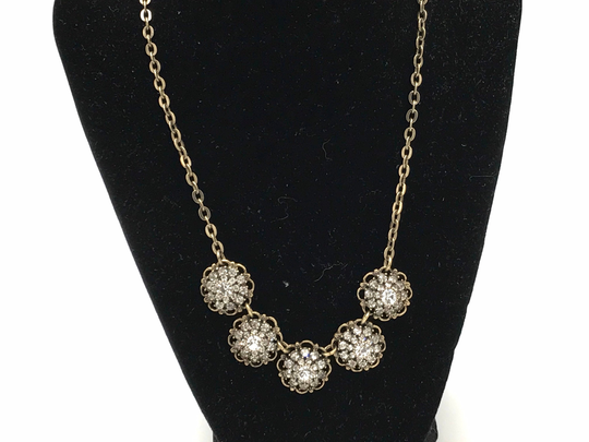 Vintage Rhinestone & Brass Tone Necklace By Lia Sophia, Round Pendants