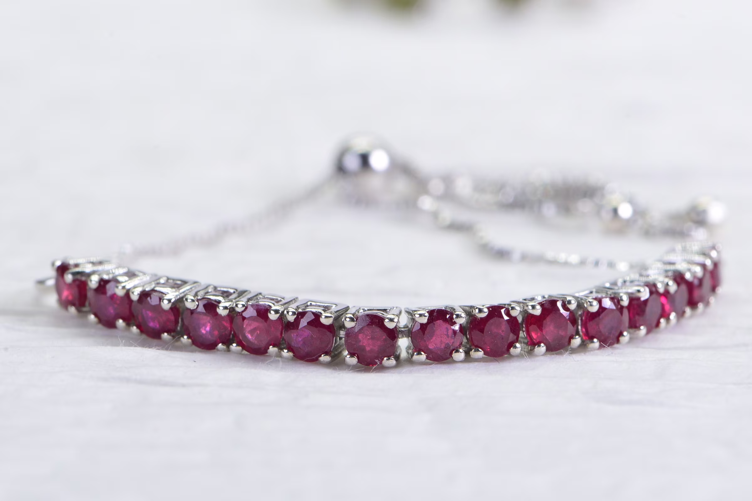 Natural Ruby Sterling Silver Bracelet Link Chain Gemstone Round Stone Birthstone July Birthday Gift For Wife