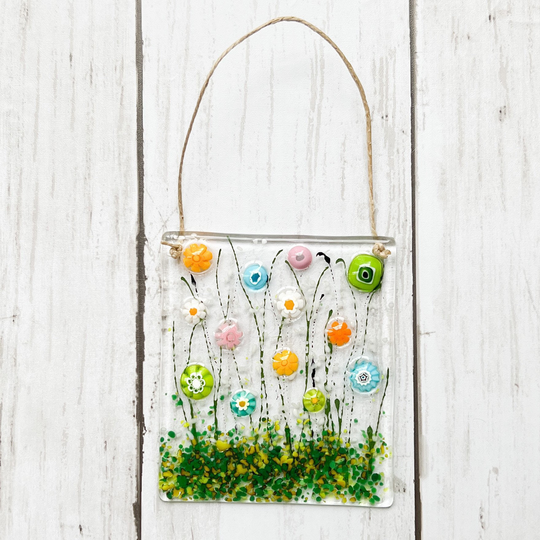 Citrus Blend Fused Glass Suncatcher, Floral Ornament, Field Of Flowers Art, Flowers, Gift For Mom