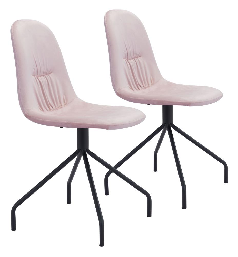 Zuo Modern Set of 2 Slope Contemporary/Modern Polyester/Polyester Blend Upholstered Dining Side Chair (Metal Frame) in Pink | 101526