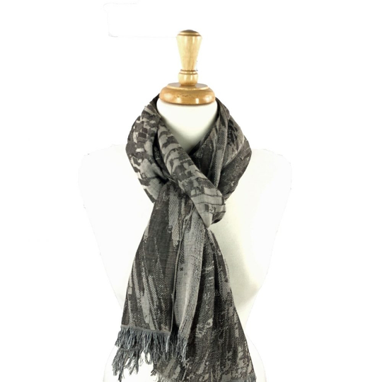 Bark Gray Cotton and Wool Blend Abstract Scarf