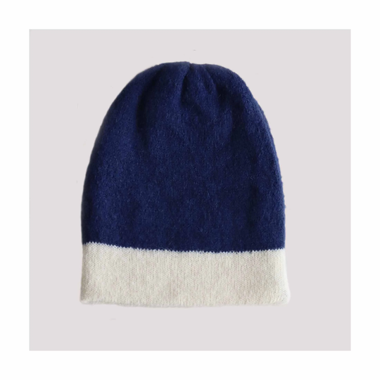 Beanie 2 Color Design, Soft Brushed Alpaca Blend Hat, Double Knitted Stretchable