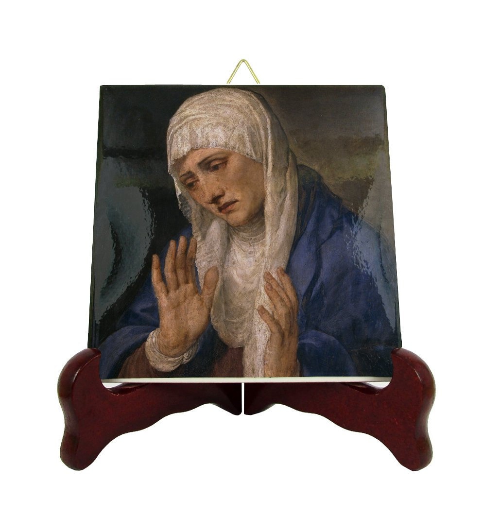 Mater Dolorosa - Religious Icon On Ceramic Tile Virgin Of Sorrows Mother Mary Catholic Gifts Easter Devotional Holy