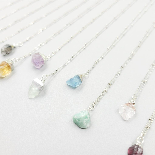 Rough Stone Necklace, Rose Clear Strawberry Quartz Raw Amethyst, Herkimer Diamond, Citrine Gemstone Pendant, Hard Crystal Necklace