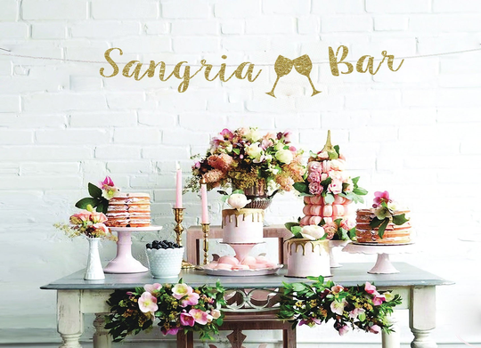 Bachelorette Party Banner, Sangria Bar Sign, Bridal Shower Wedding Bar, Gold Liquor Sign