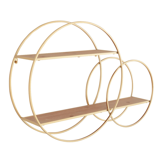 Wood and Gold Double Circle Wall Shelf by World Market
