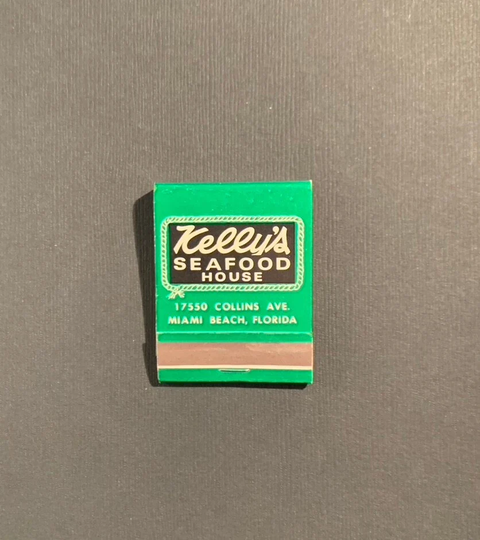 Vintage Matchbook, Kellys, Seafood House, Restaurant, Miami Beach, Florida, Front Strike, Missing 2 Match Sticks, Free Ship in Usa