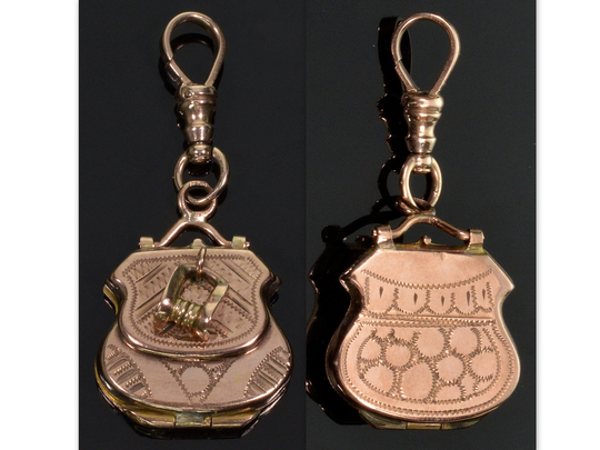 Antique Victorian 10K Gold Purse Locket Pendant Fob C.1880 002880