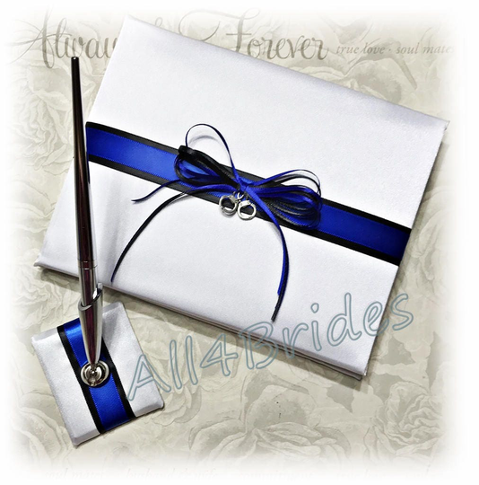 Wedding Guest Book, Police Wedding Thin Blue Line With Handcuff Charm. Police Decorations