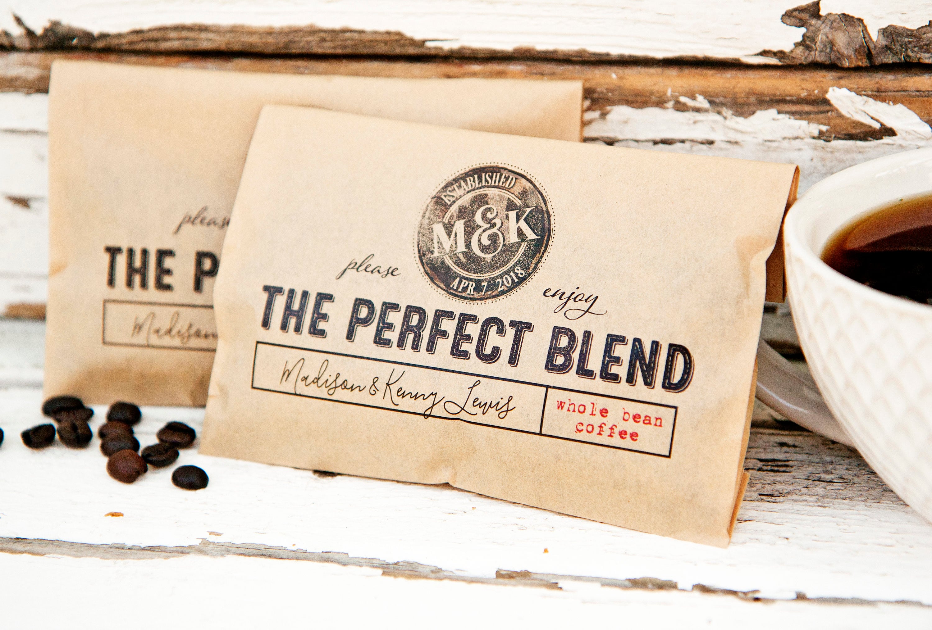 Wedding Favor - Perfect Blend Stamp Design Personalized Whole Bean Bag 20 Bags | Coffee Not Included #035