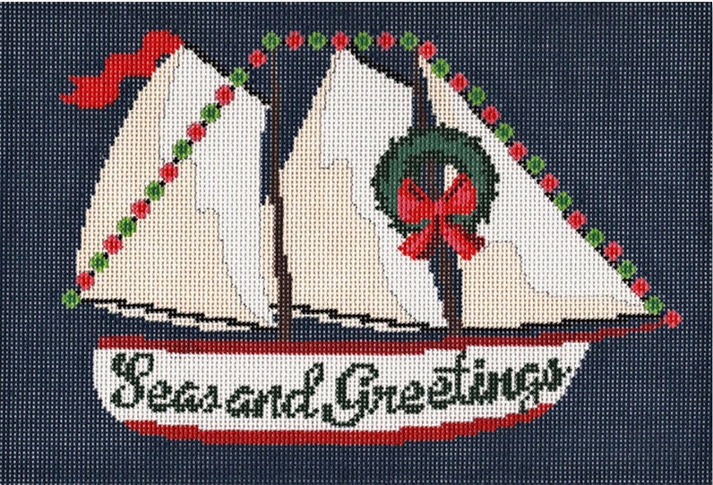 Needlepoint Handpainted Christmas Cbk Seas & Greetings 12x8 -Free Us Shipping