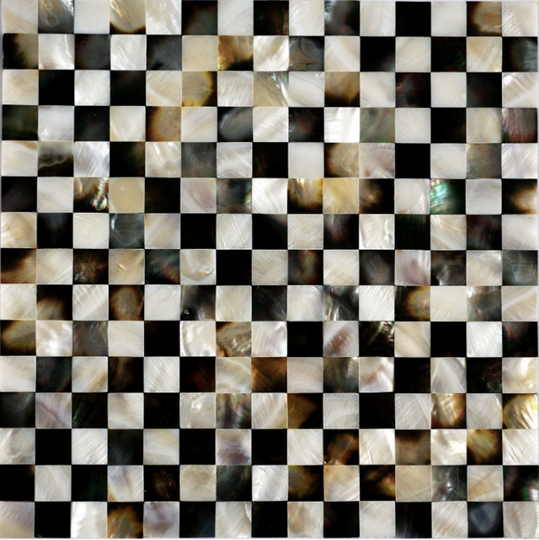 Blended Seashell Black Lip & Freshshell White Square Mosaic Tile For Kitchen Backsplash Bathroom