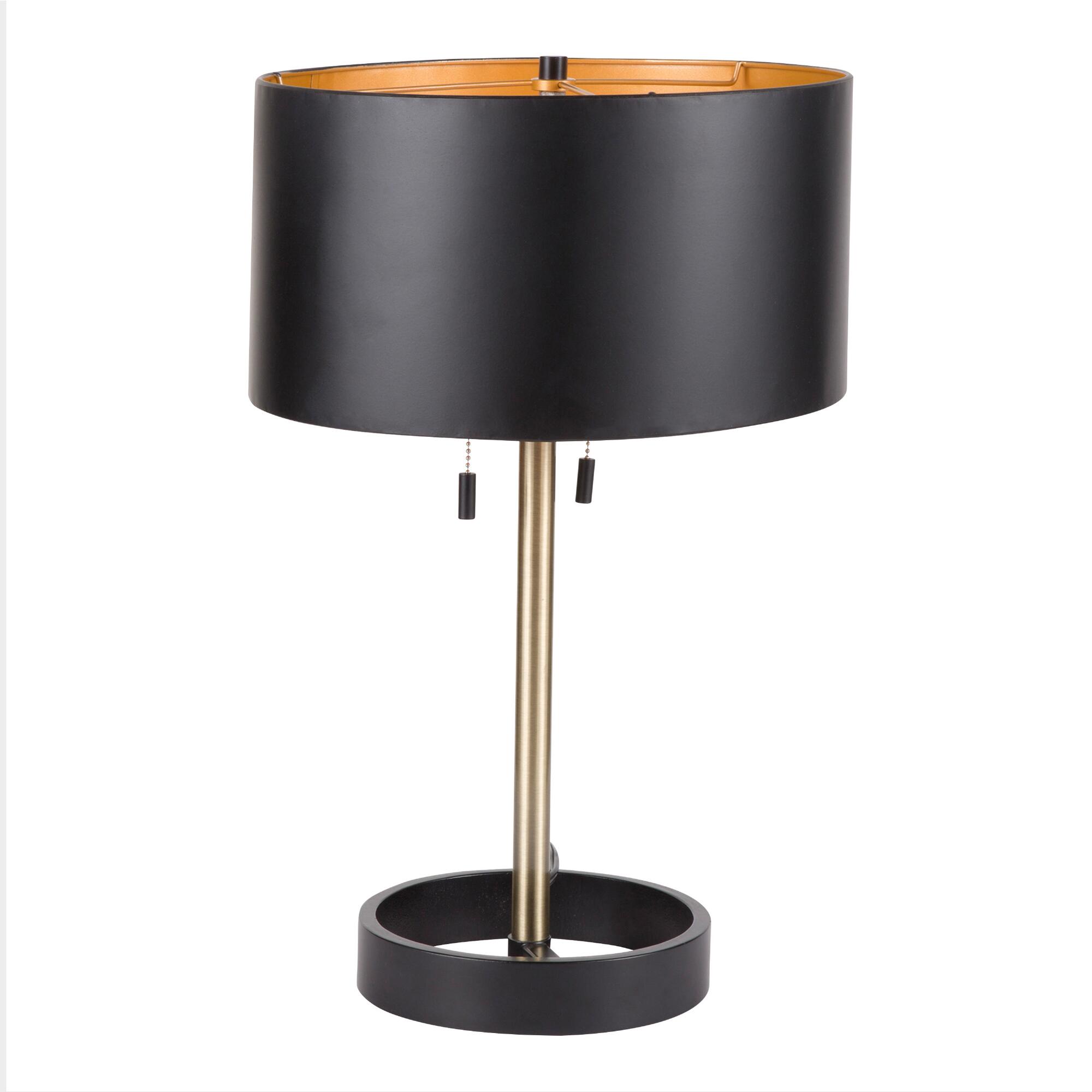 Gold and Black Art Deco 2 Light Marc Table Lamp: Black/Gold - Metal by World Market
