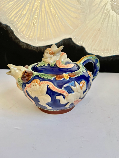 Vintage Ceramic Cherubs Angels Ram Collectible Teapot