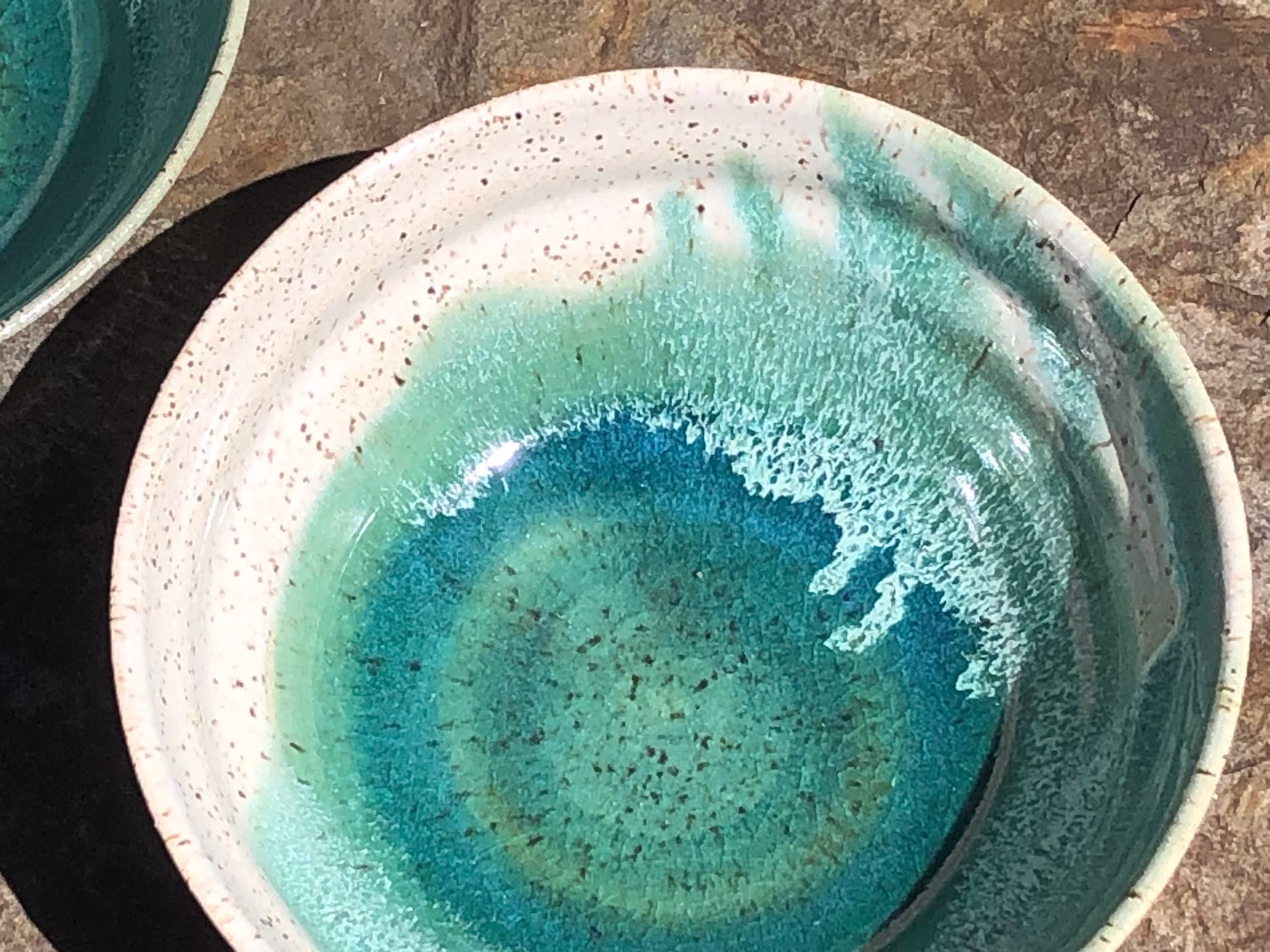 Ceramic Soup Or Cereal Bowl - Ocean Aqua & Speckled White