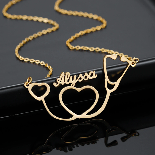 Heart Stethoscope Name Necklace By Beceff® Custom Nameplate With For Medical Student Doctor Nurse Graduation Day Gift