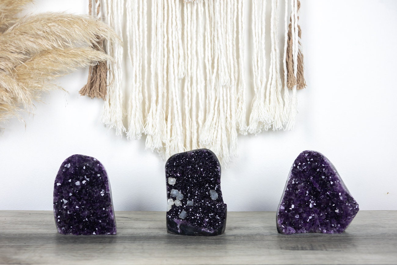 3 Pcs Lot, Amethyst Cathedral, Standing Amethyst, Uruguayan Cut Base, Polished Wholesale Supplier - Amlt0106