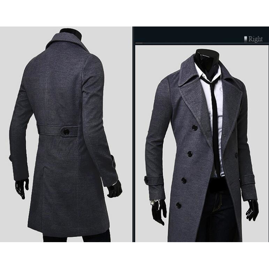 Wool Blend Trenchcoat Double Breasted Pea Coat - Gray, M - medium grey