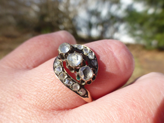 Antique Georgian 14K Solid Rose Gold Cut Genuine 1 Carat Diamond Ring, Wow, Size 8, Must See