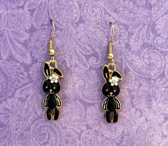 Black Rabbit/Bunny Enamel Earrings Easter
