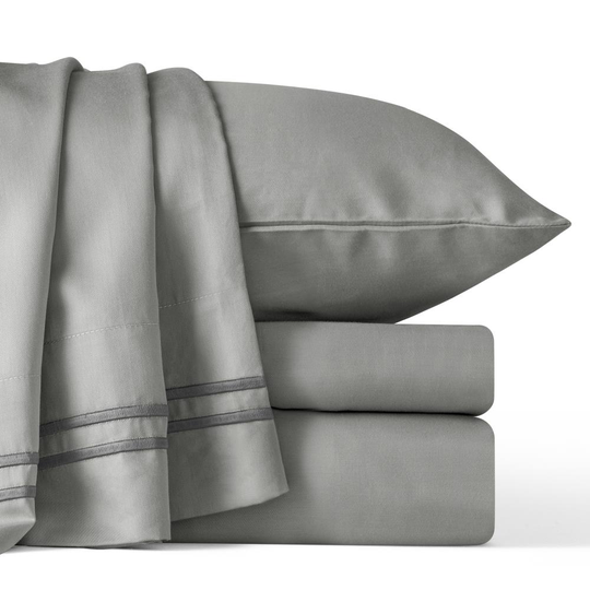 Subrtex Tencel Twin Extra Long 300-Thread Count Cotton Blend Light Grey Bed Sheet in Gray | SBTQS3TX-LG