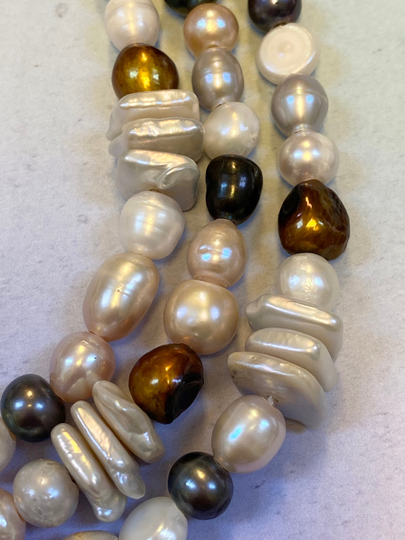 Mixed Pearl Strand Large Hole Various Colors Shapes Freshwater White Blue Pink Gray 10mm To 14mm 15"