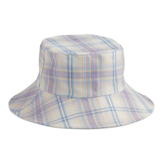 Light Blue Denim And Plaid Reversible Bucket Hat - Cotton by World Market